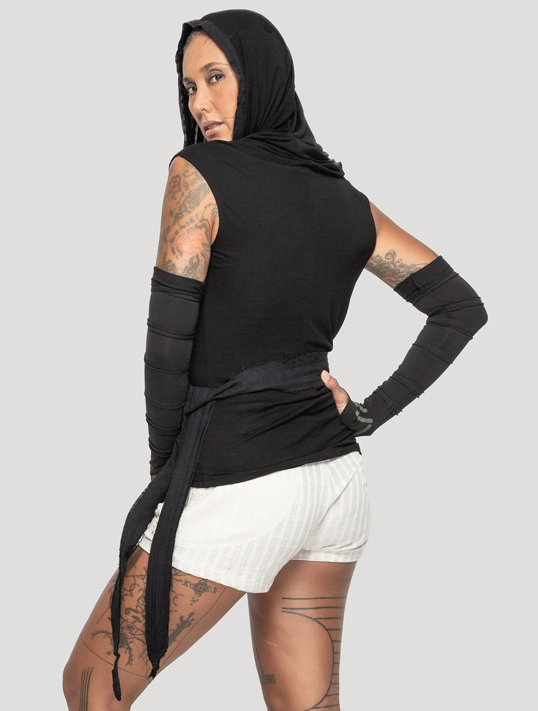 Black 'Sorcerer' 100% Bamboo Hooded Wrap Top - Psylo Fashion