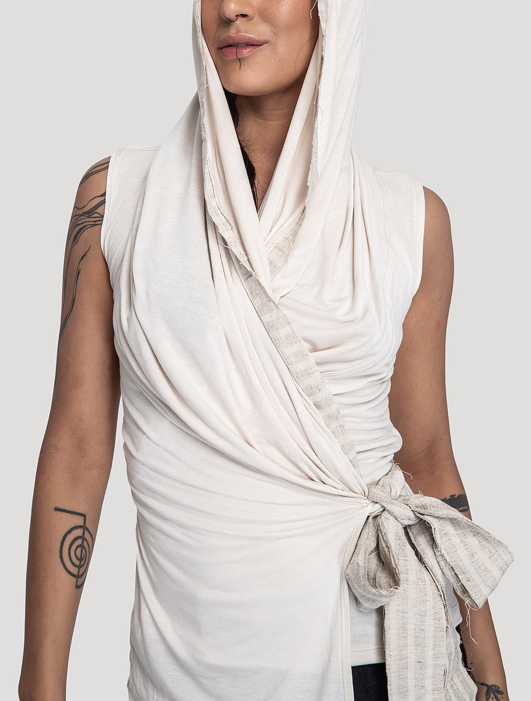 Natural 'Sorcerer' 100% Bamboo Hooded Wrap Top - Psylo Fashion