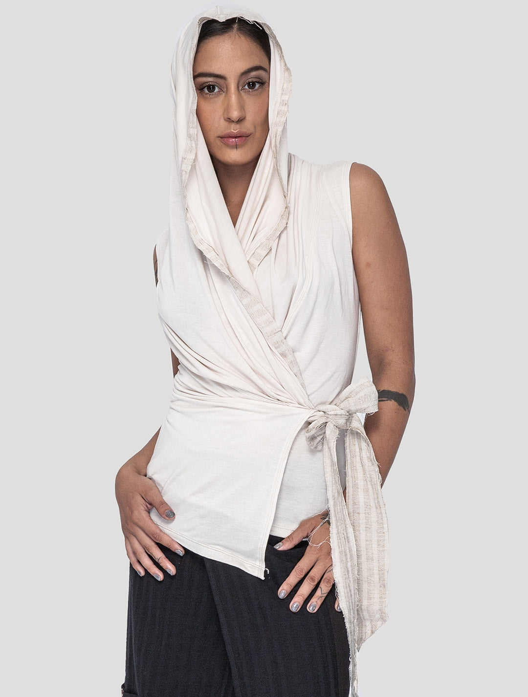 Natural 'Sorcerer' 100% Bamboo Hooded Wrap Top - Psylo Fashion