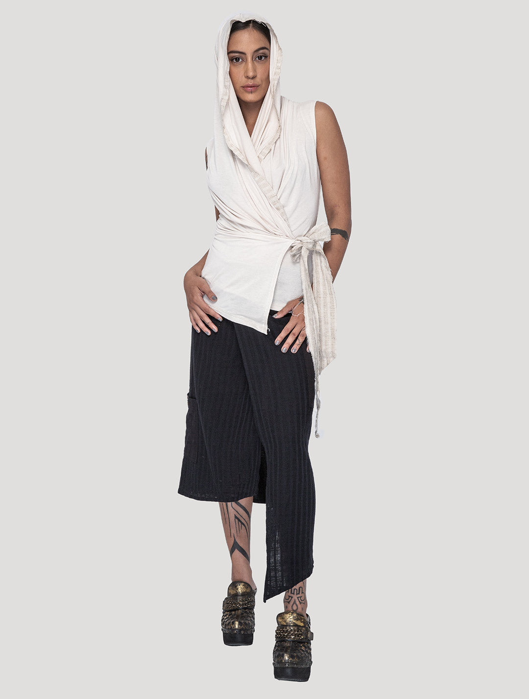 Natural 'Sorcerer' 100% Bamboo Hooded Wrap Top - Psylo Fashion