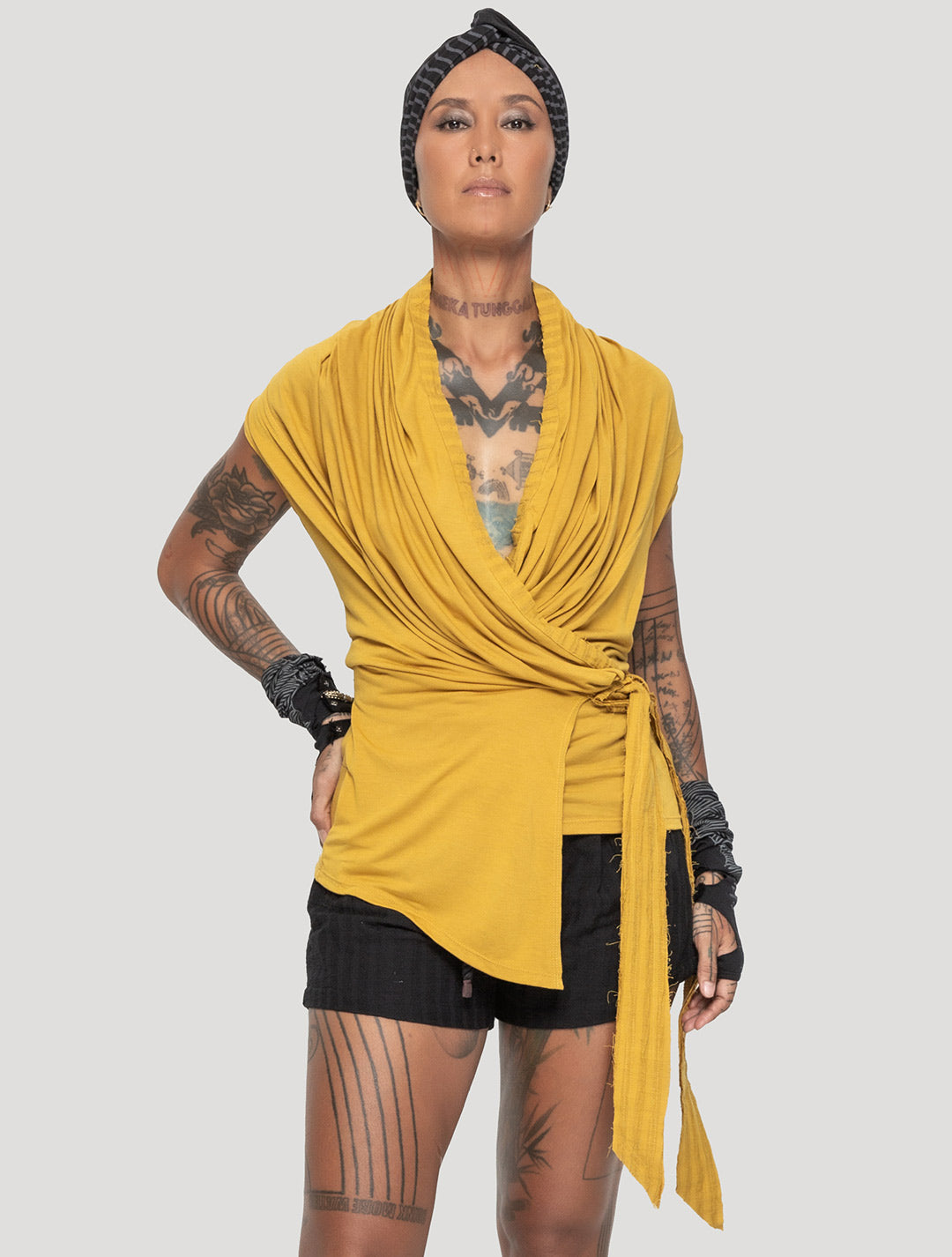Saffron 'Sorcerer' 100% Bamboo Hooded Wrap Top - Psylo Fashion