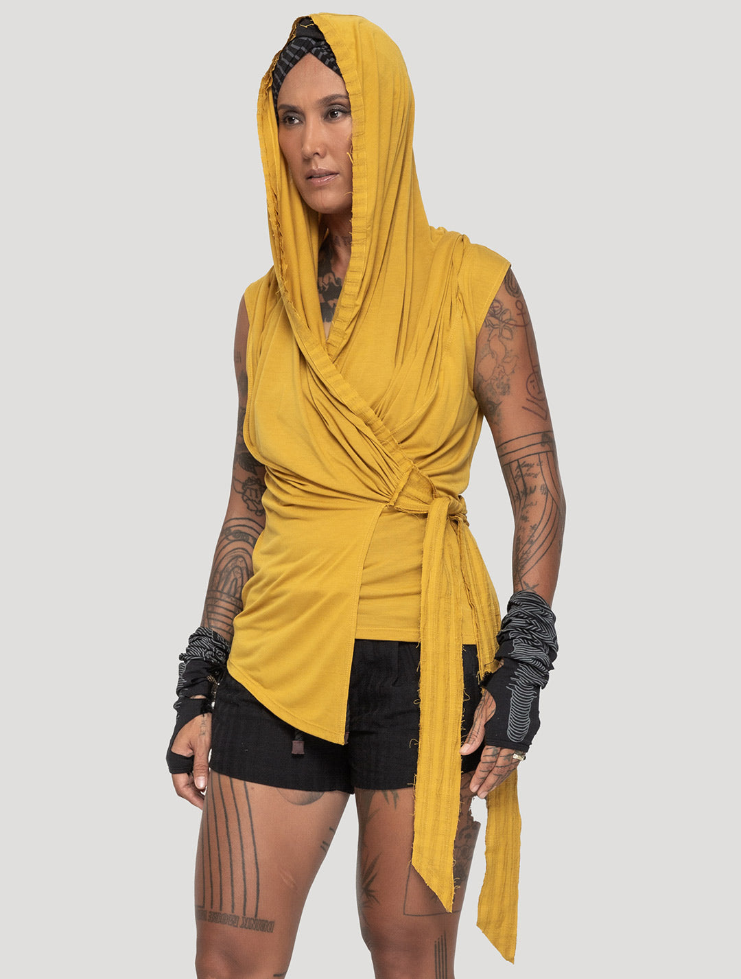 Saffron 'Sorcerer' 100% Bamboo Hooded Wrap Top - Psylo Fashion