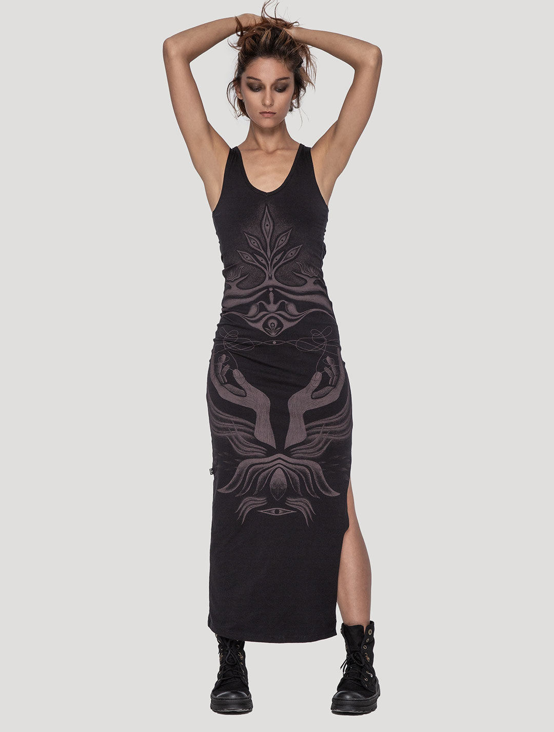 'Shaman' Organic Cotton Lycra Maxi Dress - Psylo Fashion