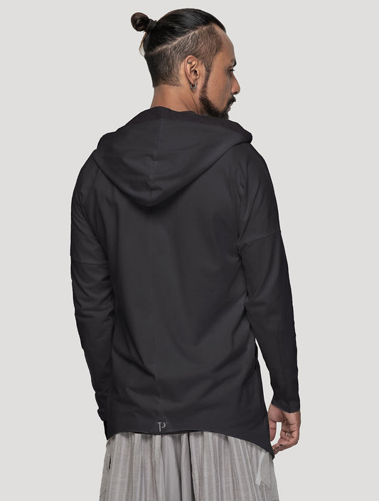 Black 'Shaolin' Hoodie | Light Hooded Cardigan by Psylo Fashion
