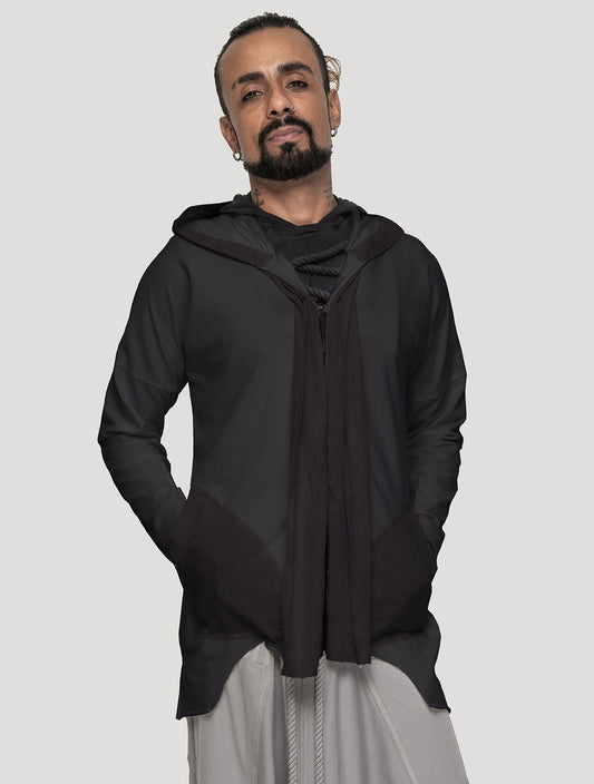 Black 'Shaolin' Hoodie | Light Hooded Cardigan by Psylo Fashion