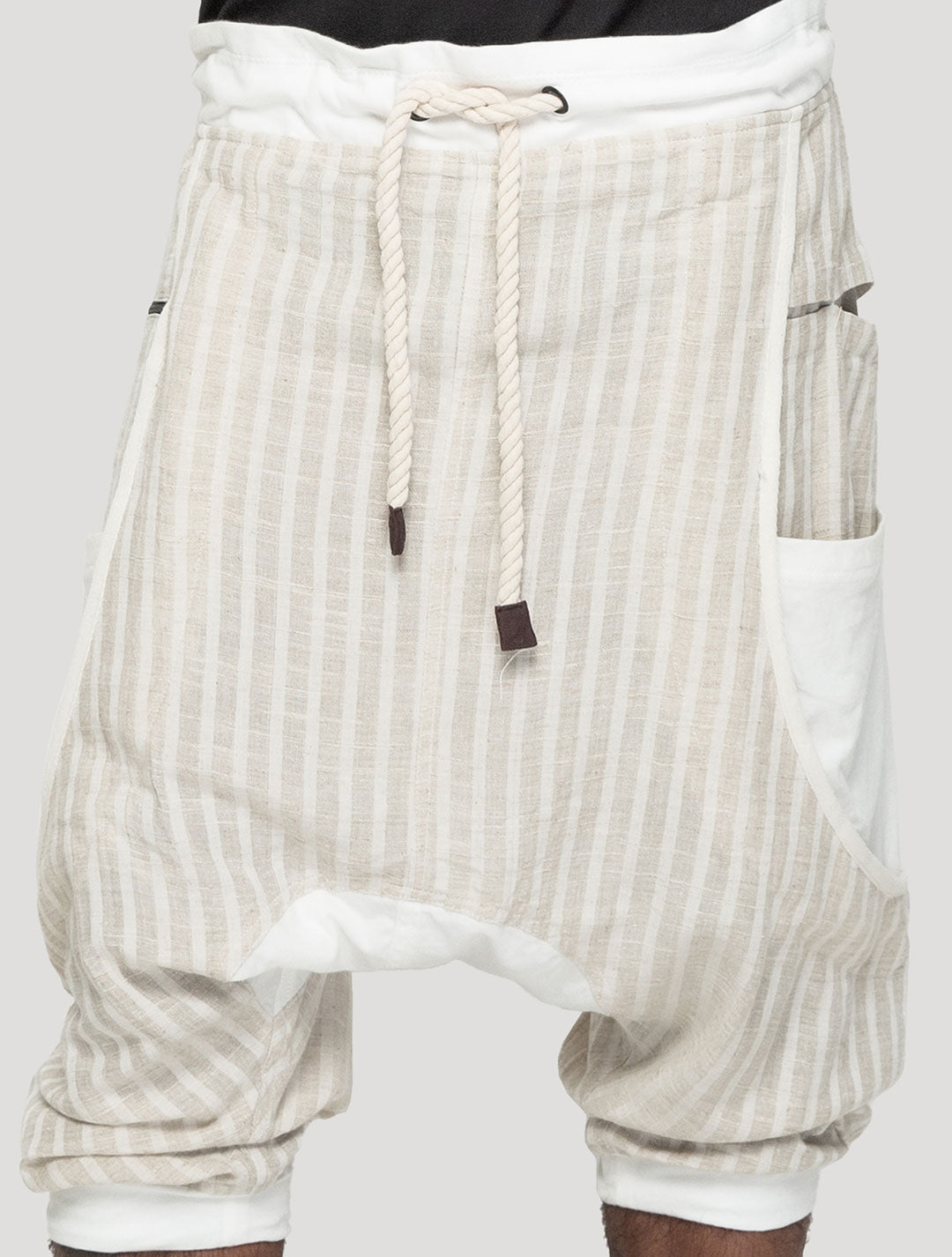 Natural 'Shaolin' Linen Harem ¾ Shorts - Psylo Fashion