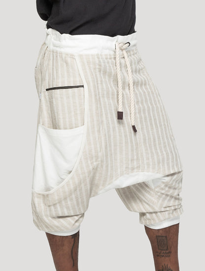 Natural 'Shaolin' Linen Harem ¾ Shorts - Psylo Fashion