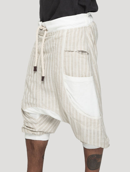 Natural 'Shaolin' Linen Harem ¾ Shorts - Psylo Fashion