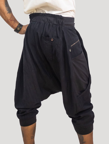 Black 'Shaolin' Linen Harem ¾ Shorts - Psylo Fashion