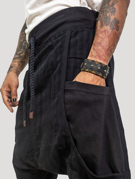 Black 'Shaolin' Linen Harem ¾ Shorts - Psylo Fashion