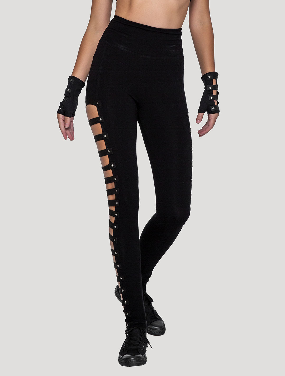 Black Slashed High-Waist Leggings - Psylo Fashion