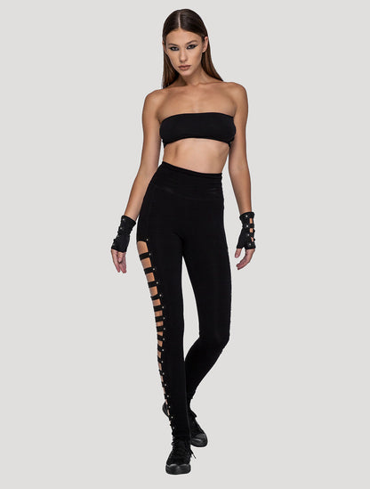Black Slashed High-Waist Leggings - Psylo Fashion