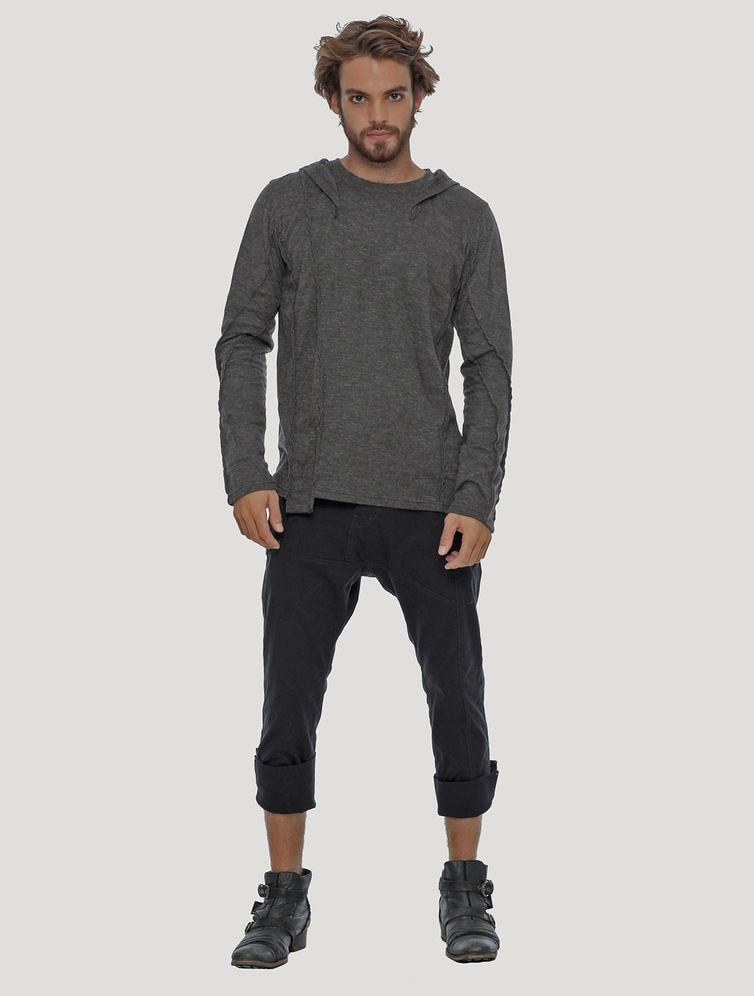 Charcoal Slit Hoodie Jumper - Psylo Fashion