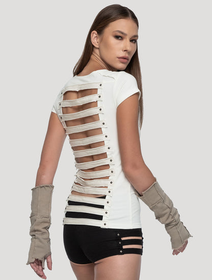White Slashed Open-Back Top - Psylo Fashion