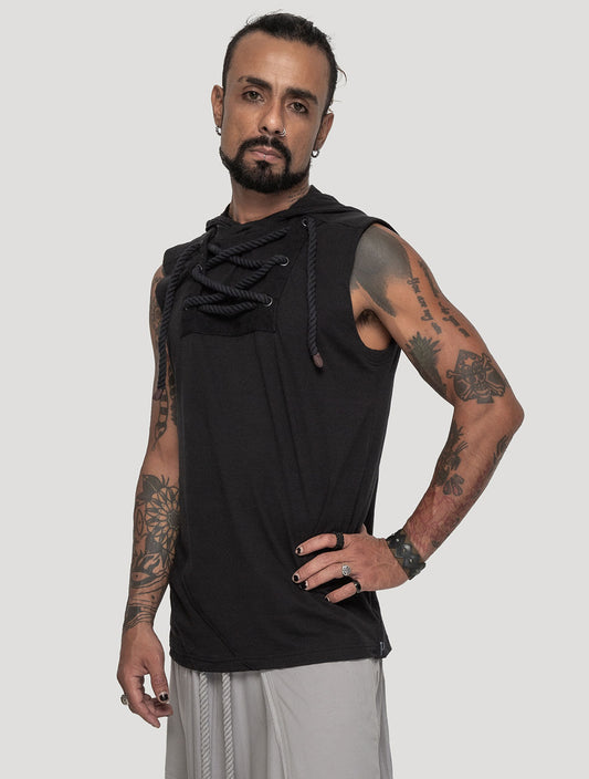 Black 'Spirit' Sleeveless Hoodie Tee - Psylo Fashion