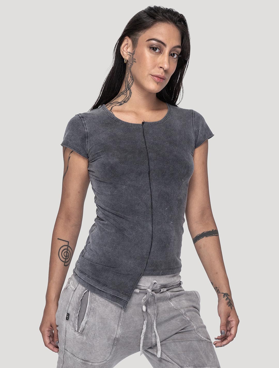 'Splitz' Organic Cotton Lycra Asymmetrical Top - Psylo Fashion