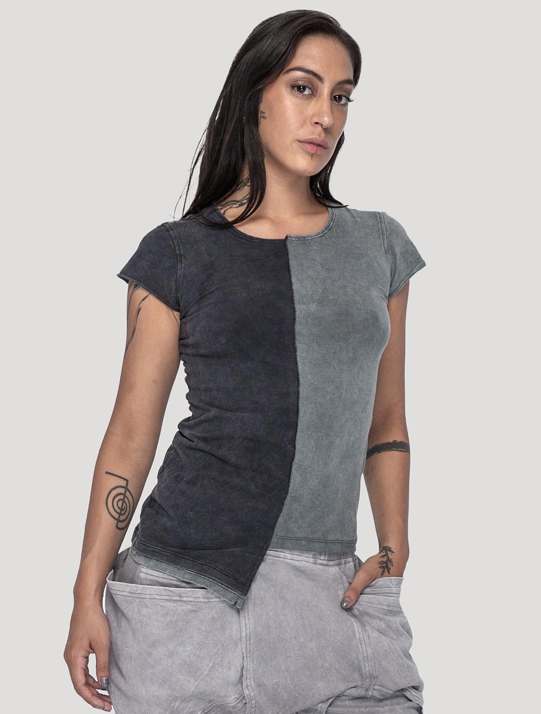 'Splitz' Organic Cotton Lycra Asymmetrical Top - Psylo Fashion