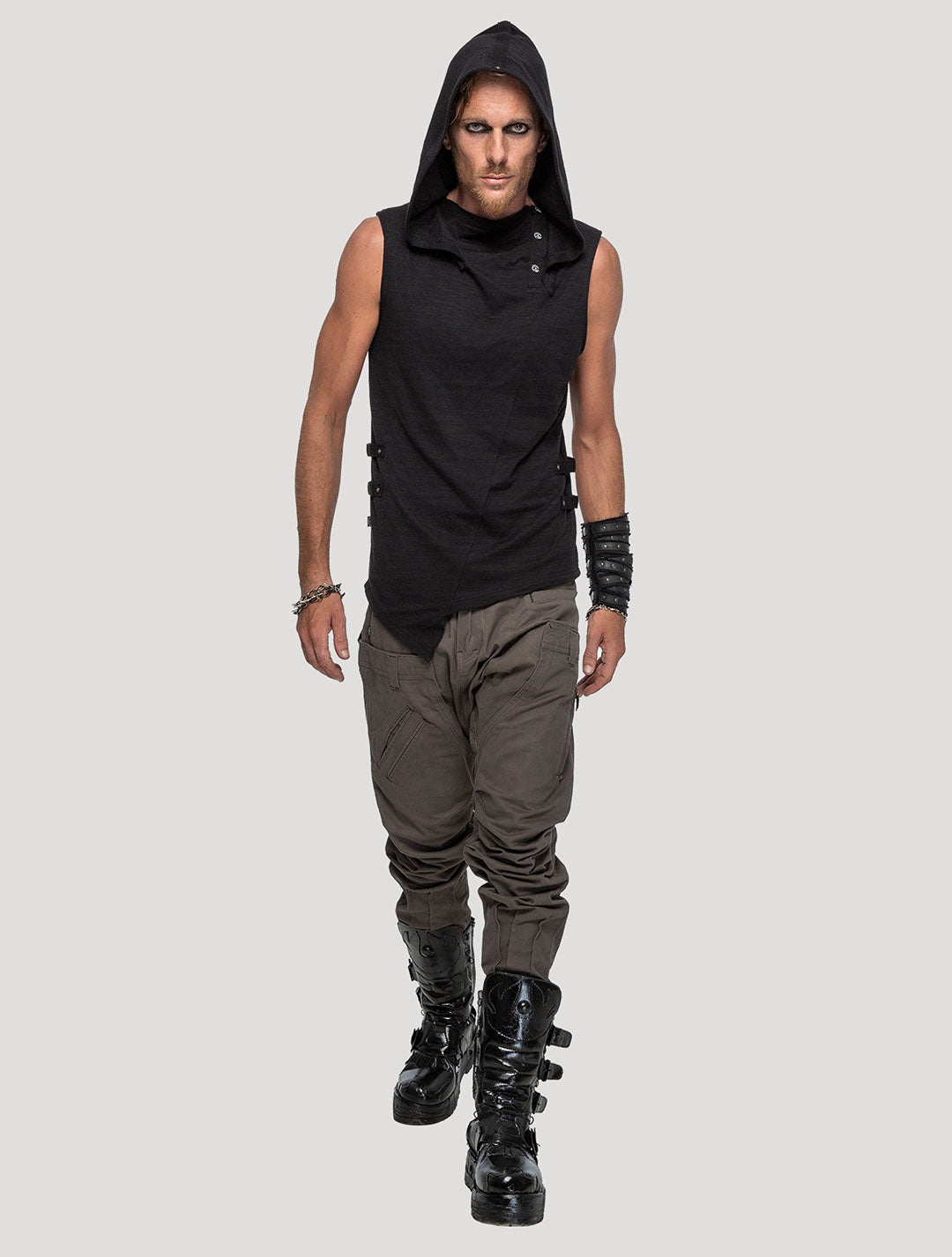 Black Slashed Sleeveless Hoodie Tee - Psylo Fashion