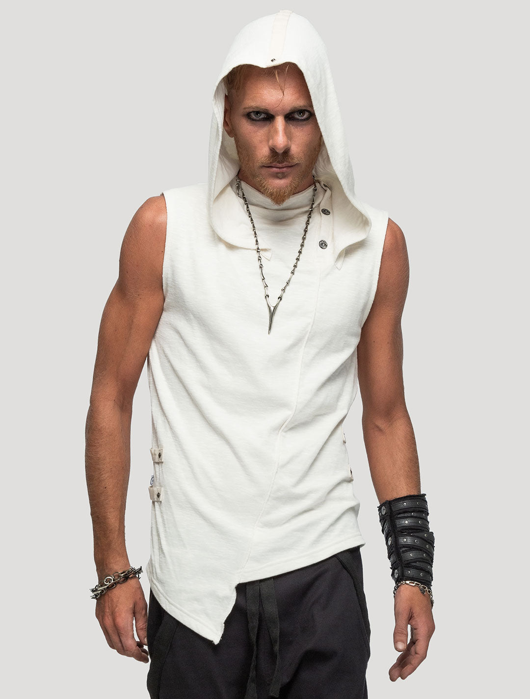 White Slashed Sleeveless Hoodie Tee - Psylo Fashion