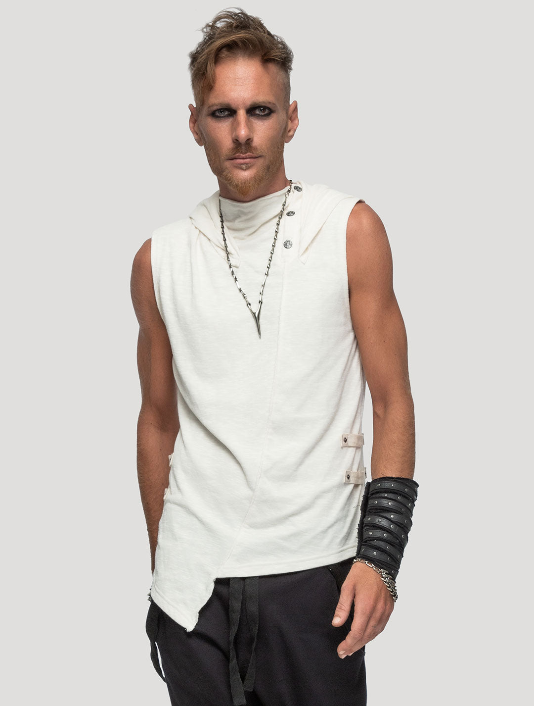 White Slashed Sleeveless Hoodie Tee - Psylo Fashion