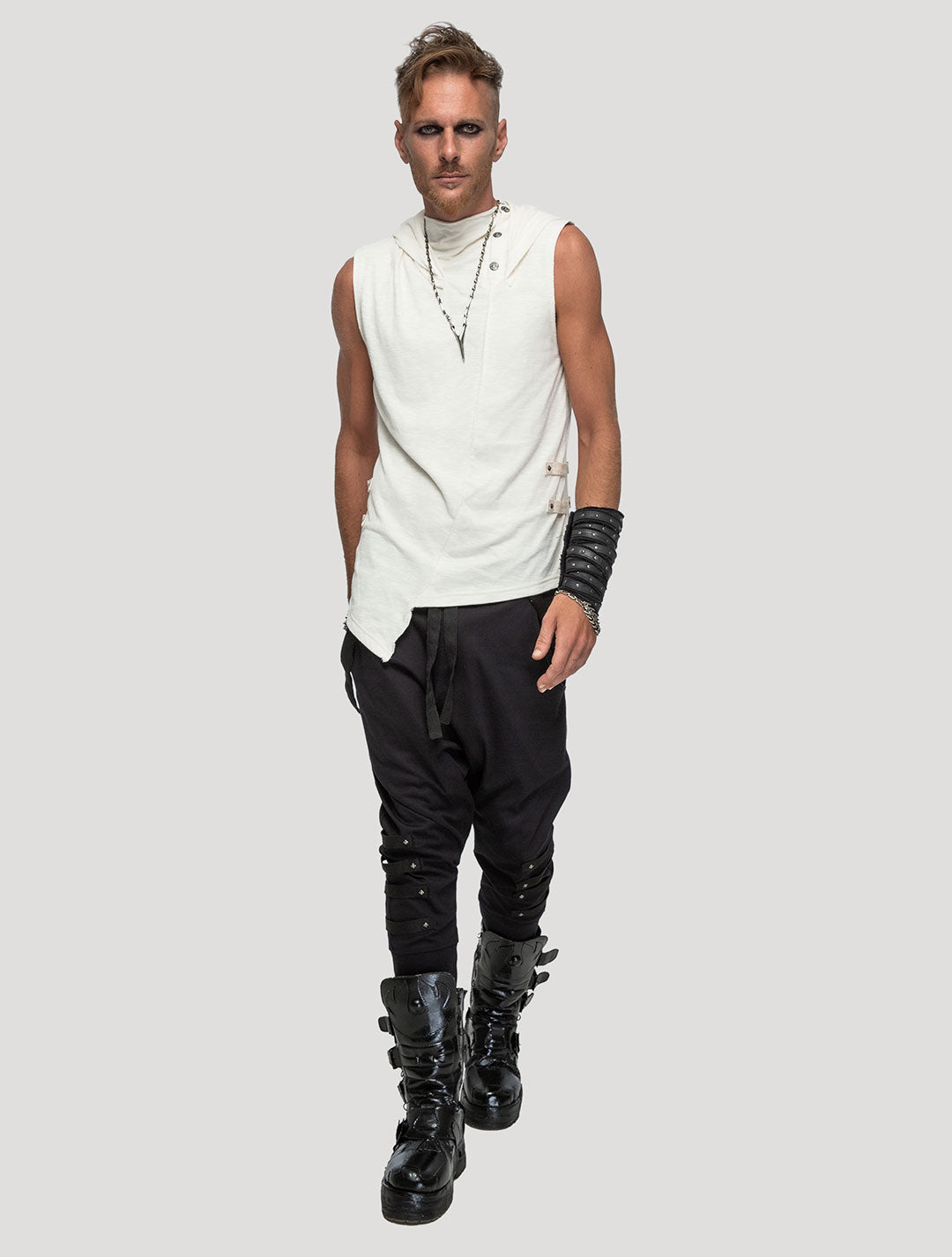 White Slashed Sleeveless Hoodie Tee - Psylo Fashion