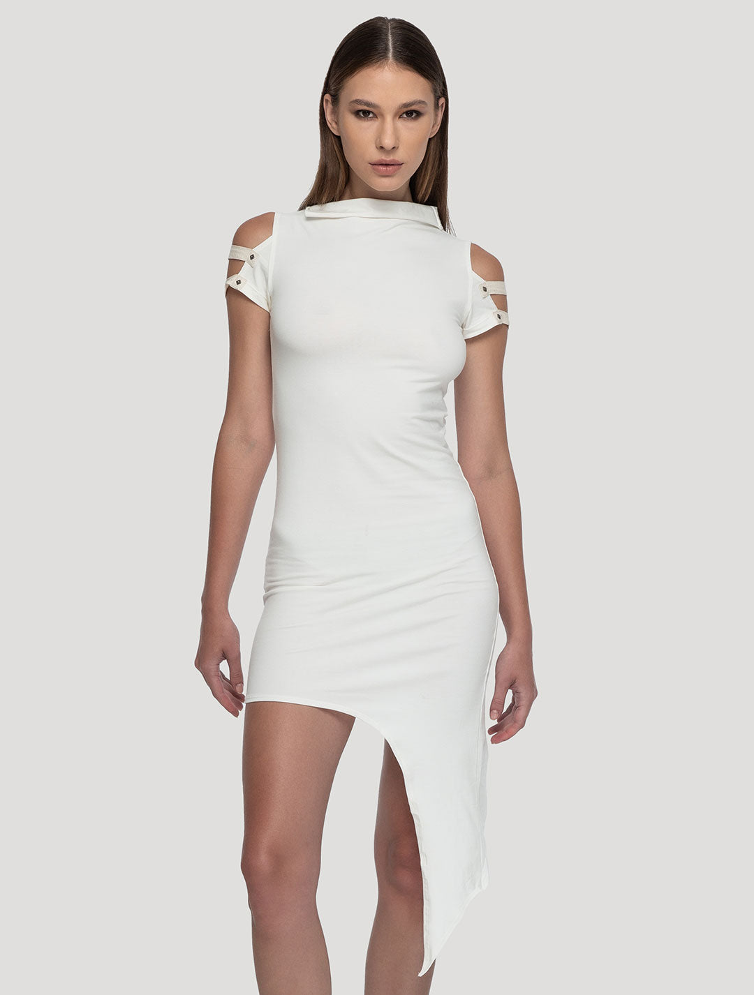 White Slashed Asymmetrical Tunic by Psylo Fashion