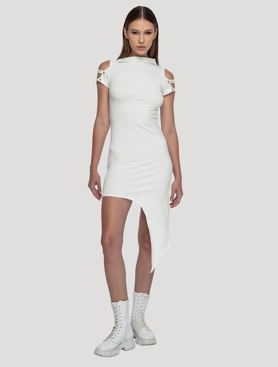 White Slashed Asymmetrical Tunic by Psylo Fashion