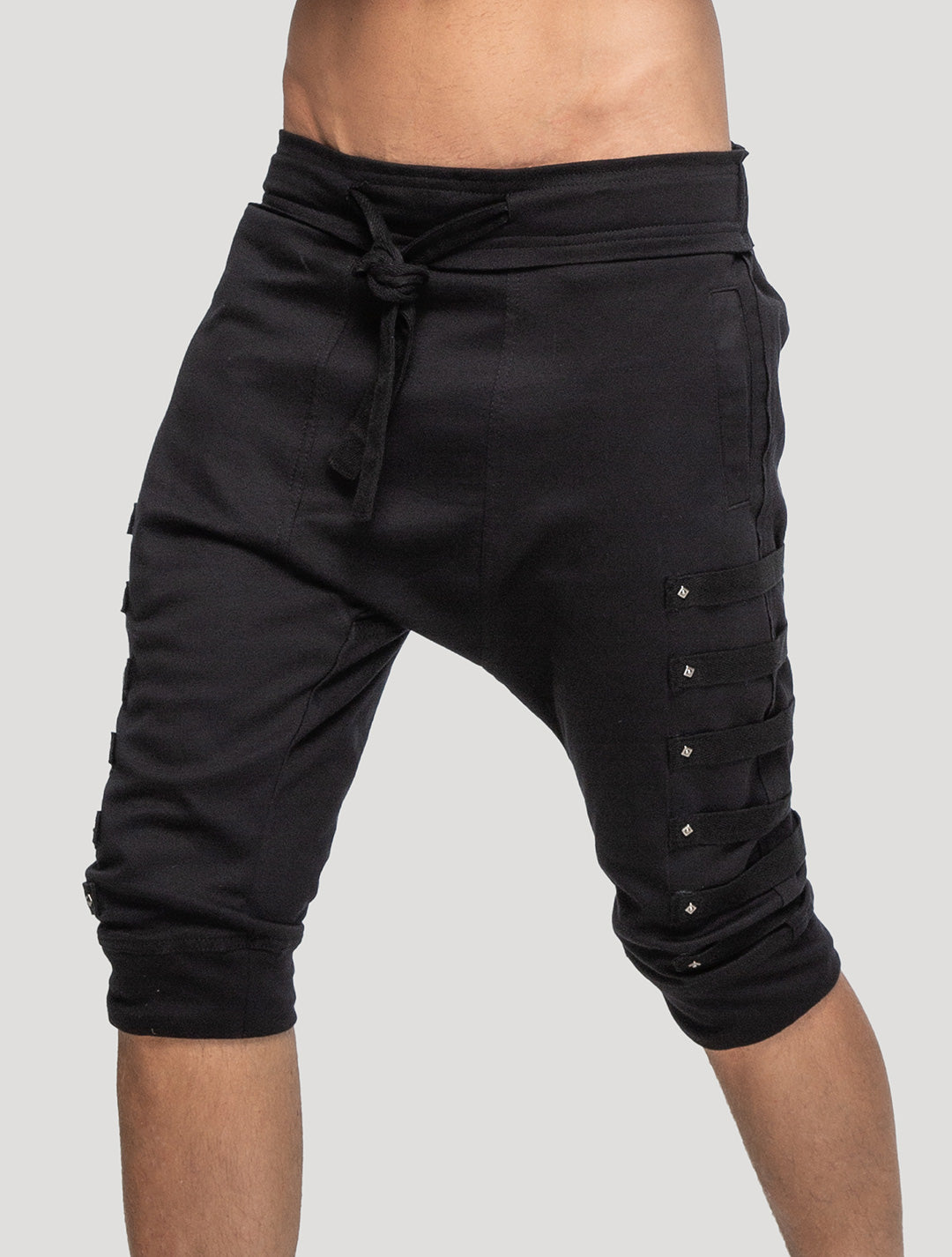 Black Slashed 100% Organic Cotton Track Shorts - Psylo Fashion