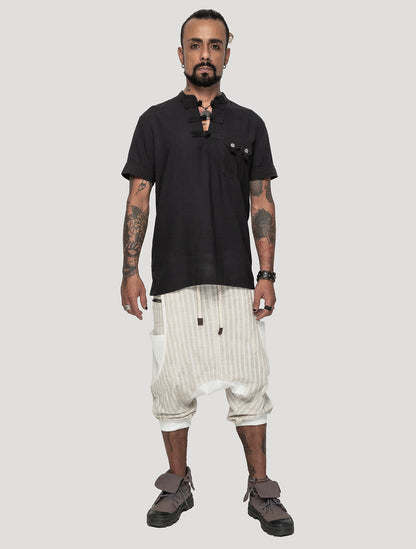 Black 'Taiji' Short Sleeves Shirt - Psylo Fashion