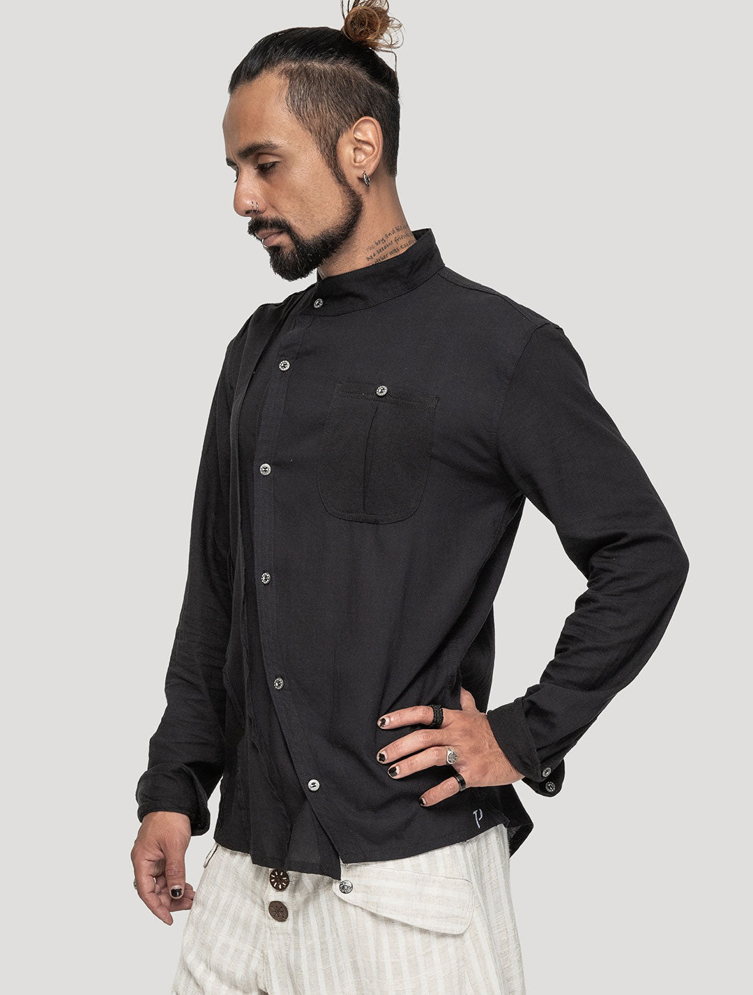 Black 'Tyr RMX' Long Sleeves Shirt - Psylo Fashion