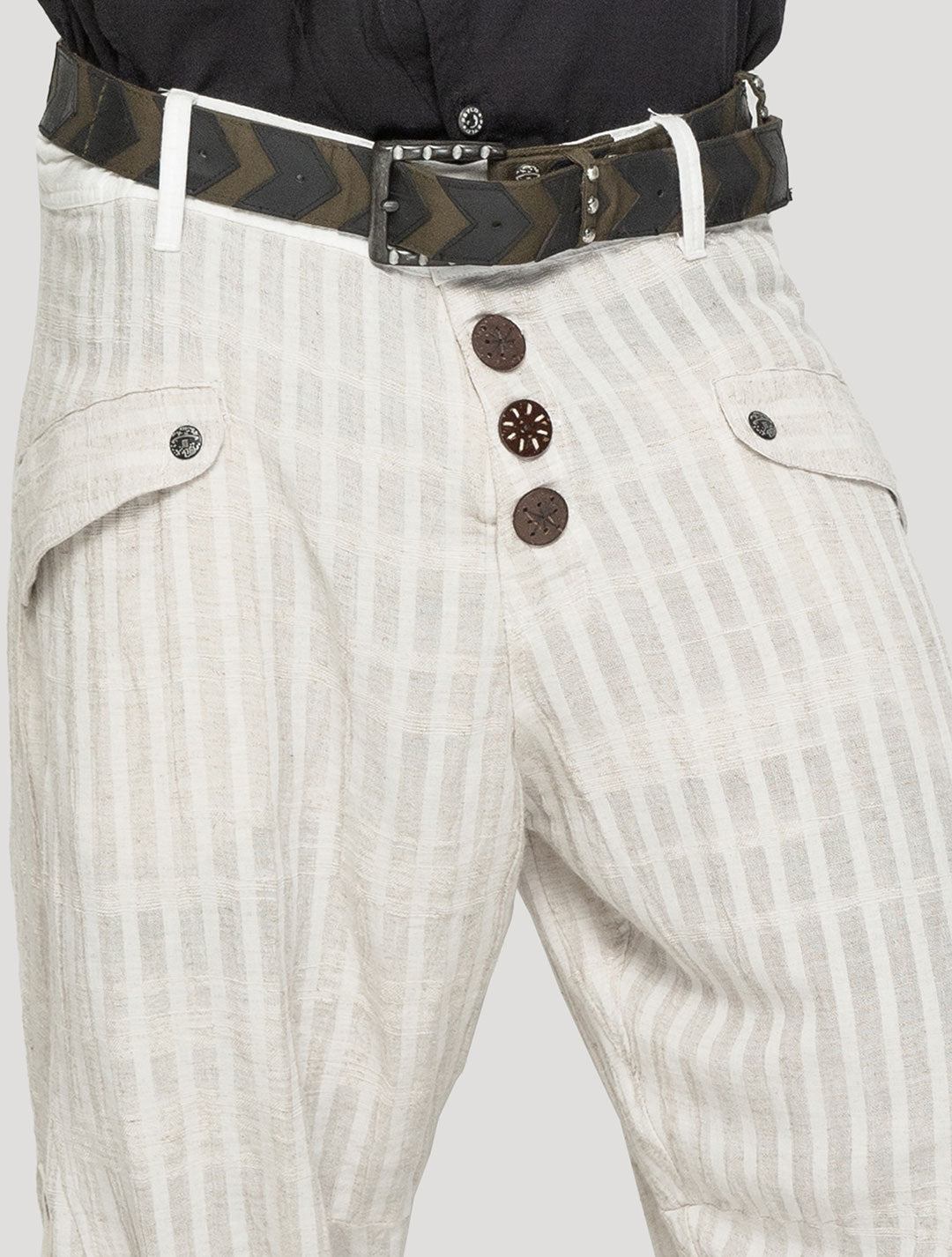 Natural 'Taiji' Striped Linen ¾ Pants - Psylo Fashion