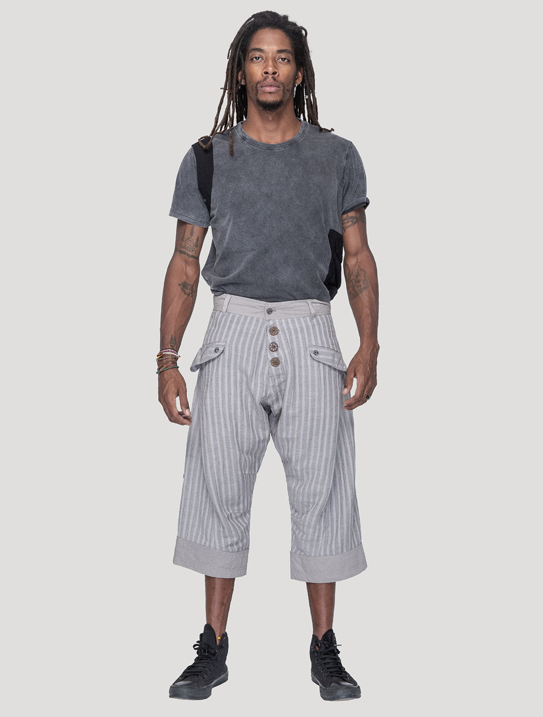 Concrete 'Taiji' Striped Linen ¾ Pants - Psylo Fashion