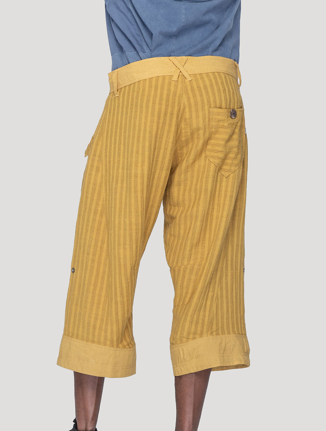 Saffron 'Taiji' Striped Linen ¾ Pants - Psylo Fashion