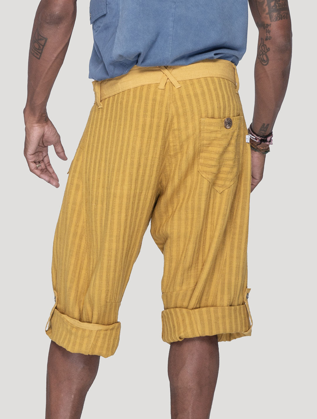 Saffron 'Taiji' Striped Linen ¾ Pants - Psylo Fashion