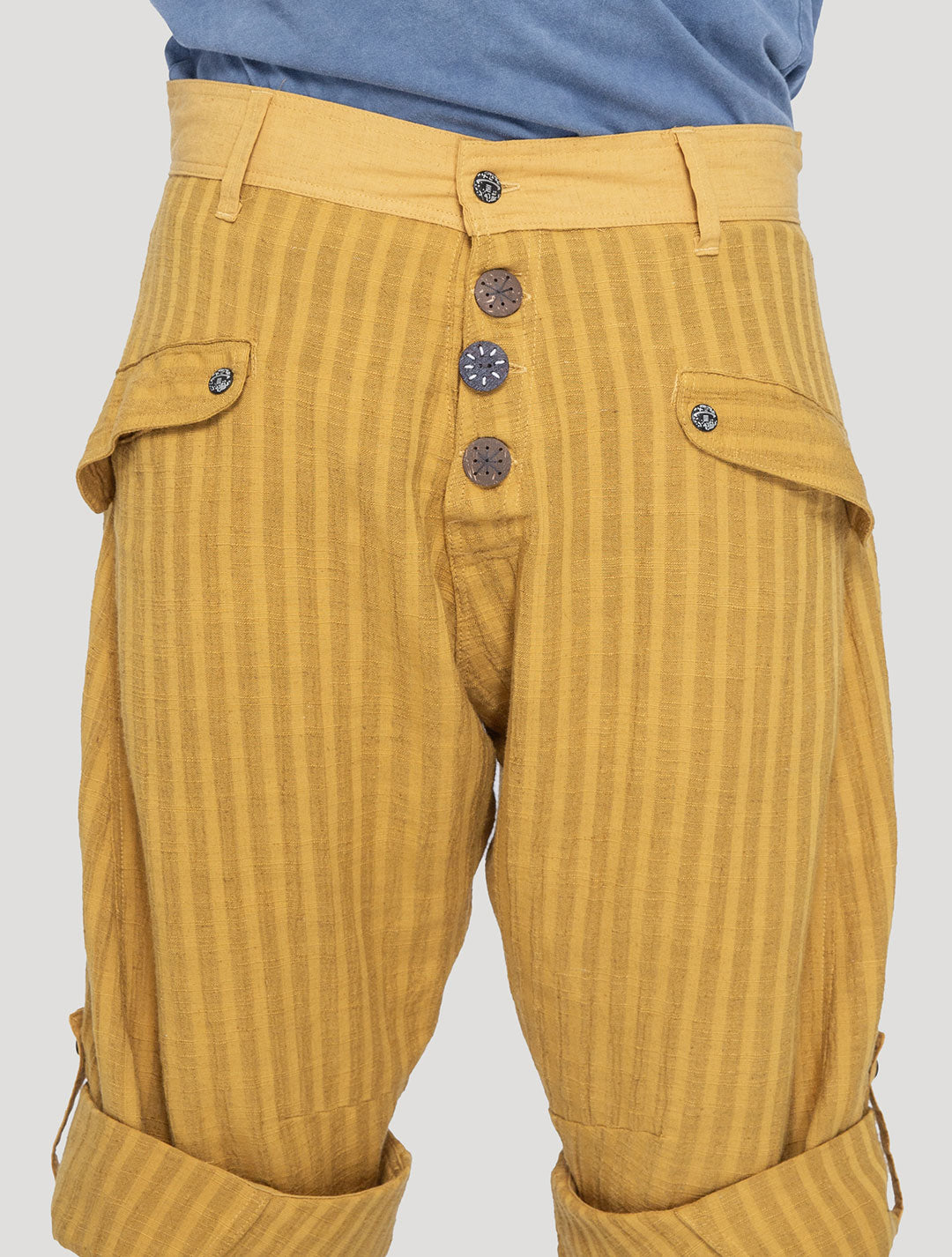 Saffron 'Taiji' Striped Linen ¾ Pants - Psylo Fashion