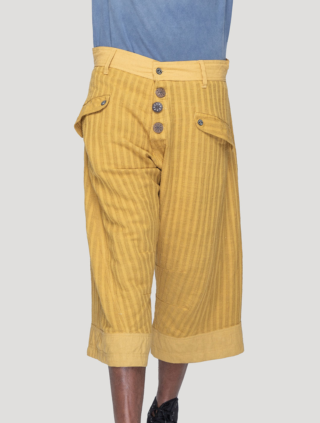 Saffron 'Taiji' Striped Linen ¾ Pants - Psylo Fashion