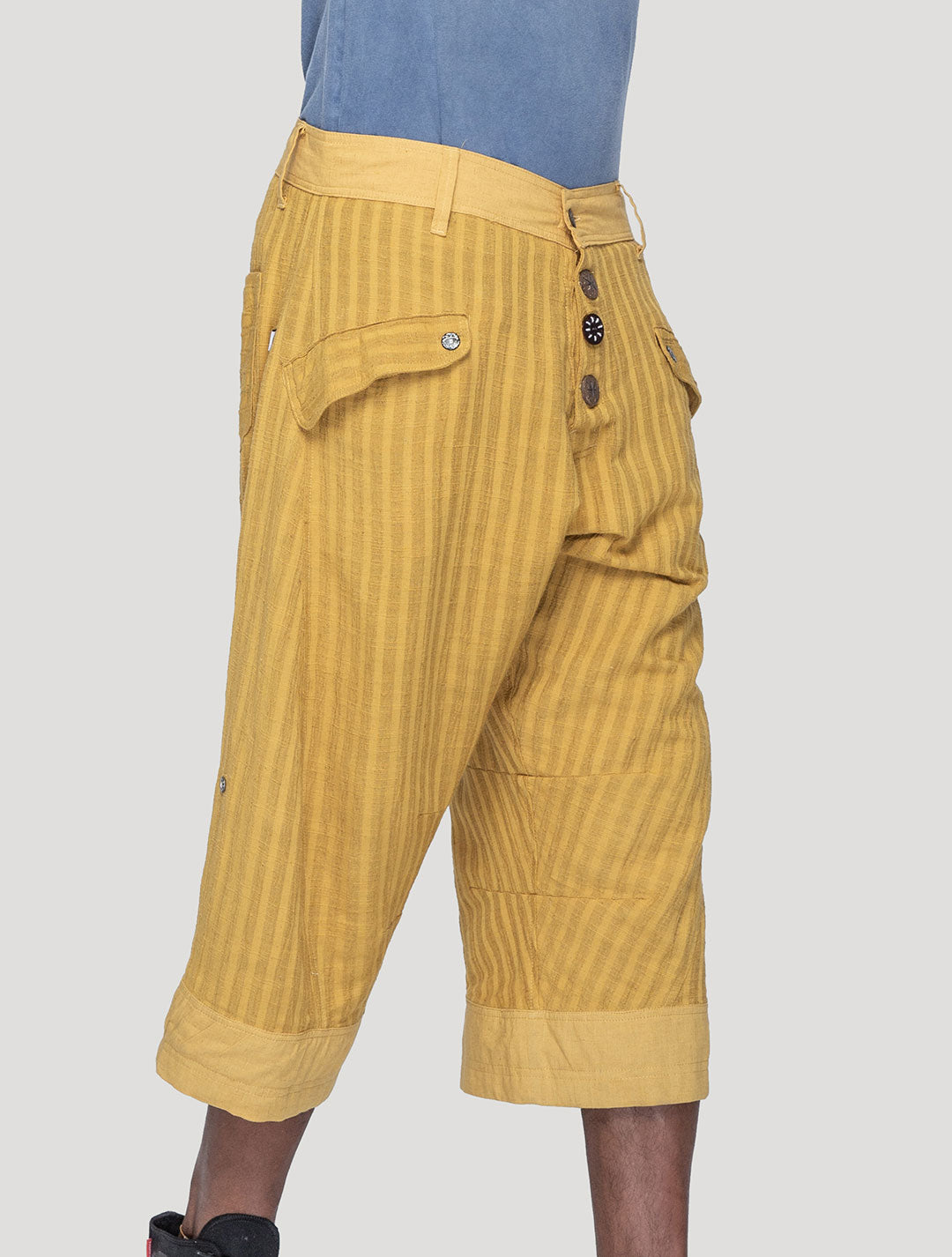 Saffron 'Taiji' Striped Linen ¾ Pants - Psylo Fashion