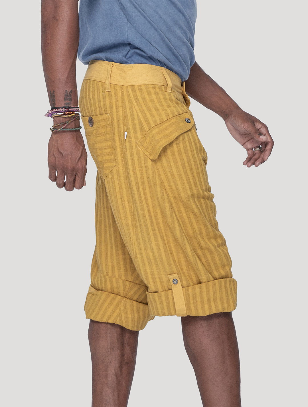 Saffron 'Taiji' Striped Linen ¾ Pants - Psylo Fashion