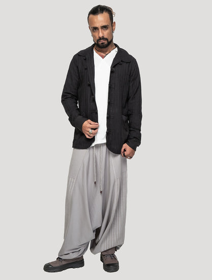 Black 'Taiji' Striped Shacket - Psylo Fashion