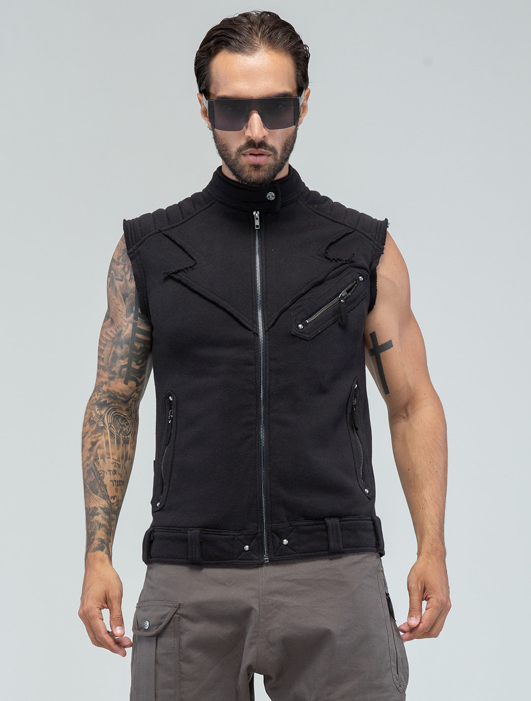 Vicious Biker Vest - Zipped Sleeveless Jacket - Psylo Fashion