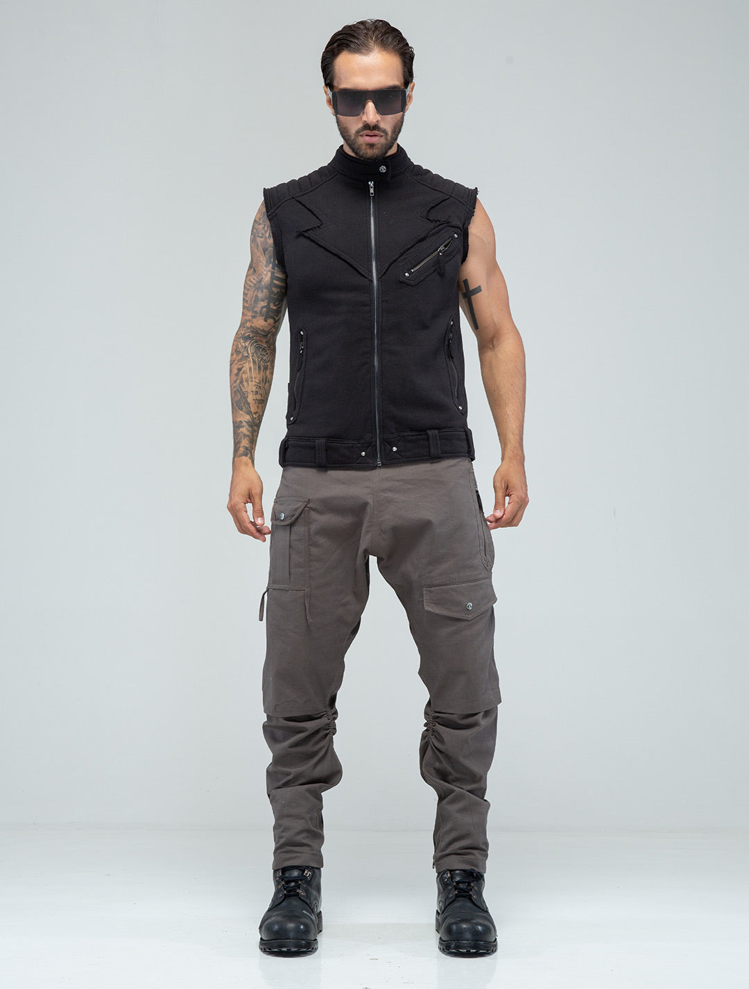 Vicious Biker Vest - Zipped Sleeveless Jacket - Psylo Fashion