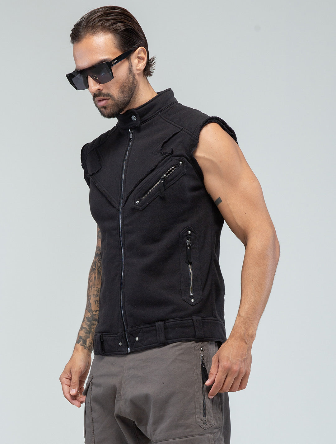 Vicious Biker Vest - Zipped Sleeveless Jacket - Psylo Fashion