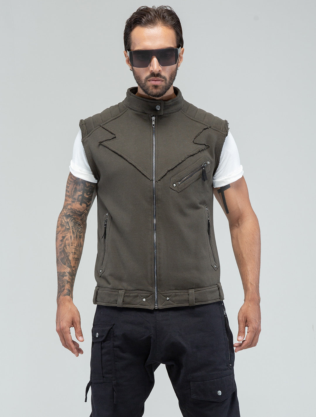 Vicious Biker Vest - Zipped Sleeveless Jacket - Psylo Fashion