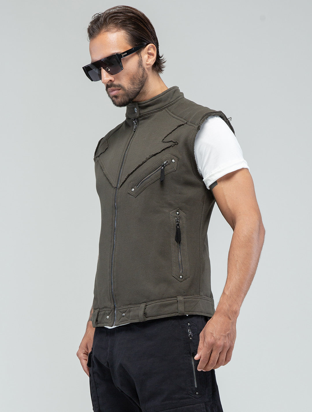 Vicious Biker Vest - Zipped Sleeveless Jacket - Psylo Fashion