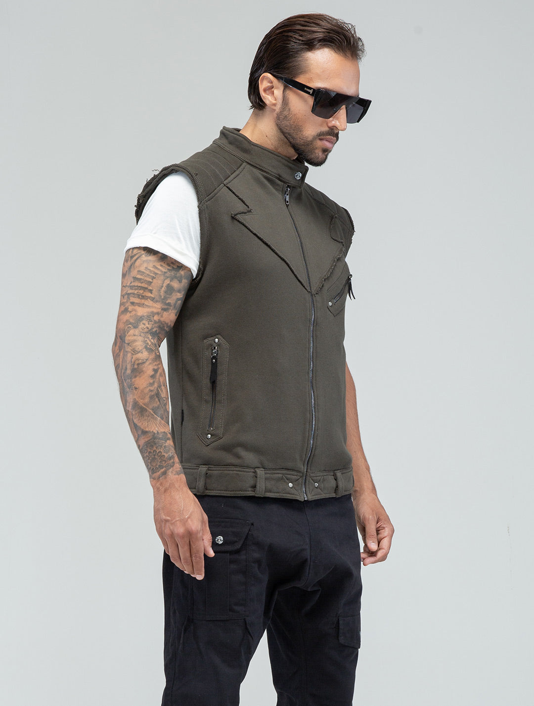 Vicious Biker Vest - Zipped Sleeveless Jacket - Psylo Fashion