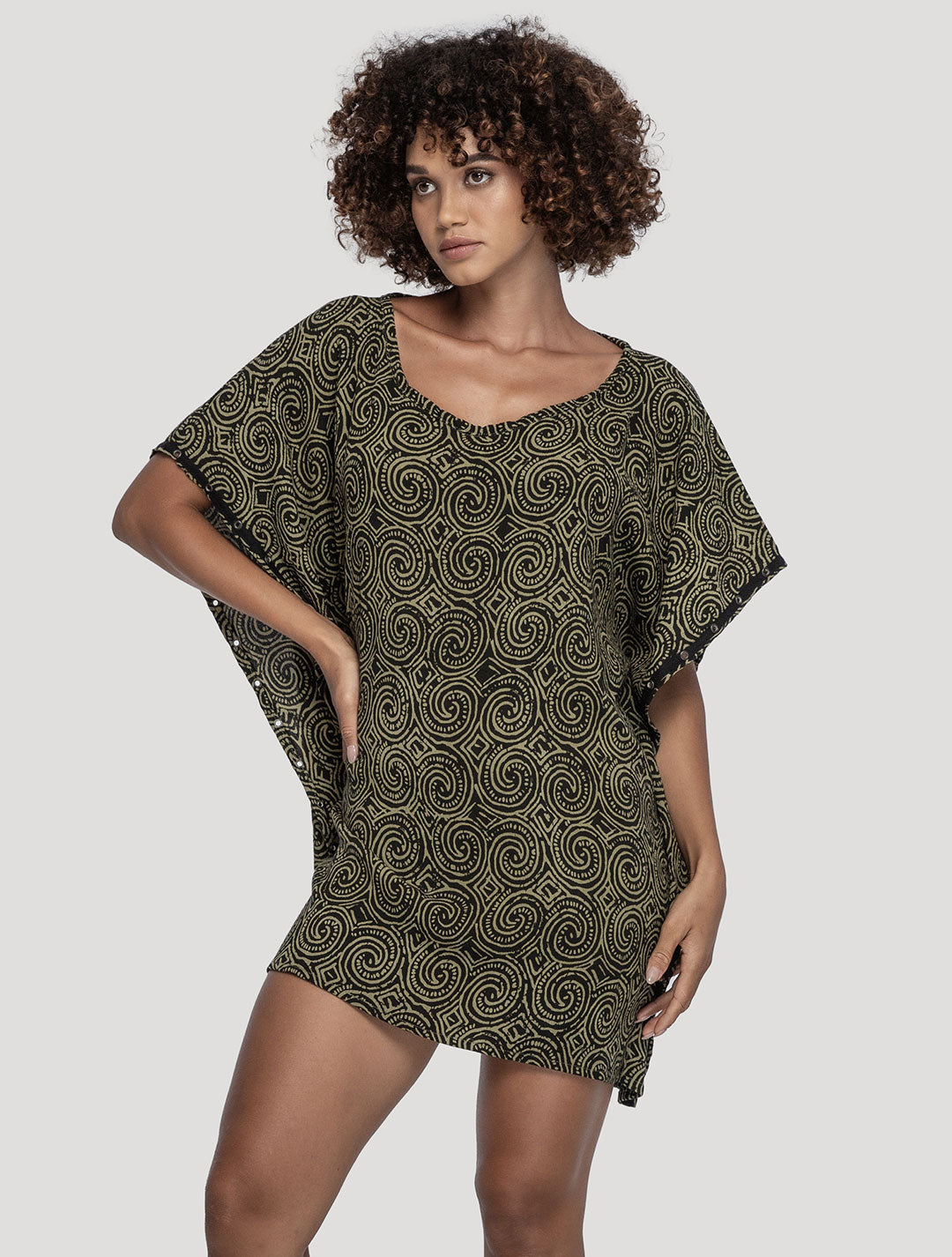 Olive/Komodo 'Wanderer' Printed Poncho - Psylo Fashion