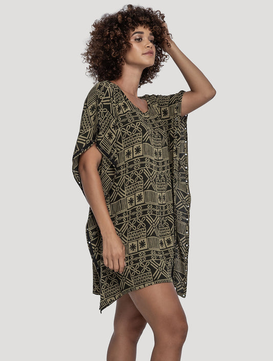 Olive/Java 'Wanderer' Printed Poncho - Psylo Fashion