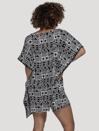 White/Java 'Wanderer' Printed Poncho - Psylo Fashion