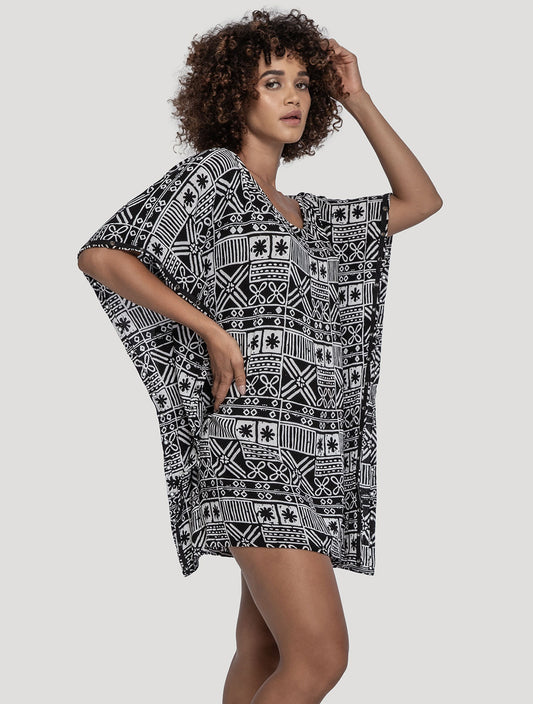 White/Java 'Wanderer' Printed Poncho - Psylo Fashion
