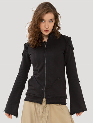 Black 'Armour' 100% Cotton Hoodie Jacket - Psylo Fashion
